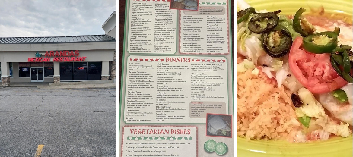 Arandas Mexican Restaurant Menu
