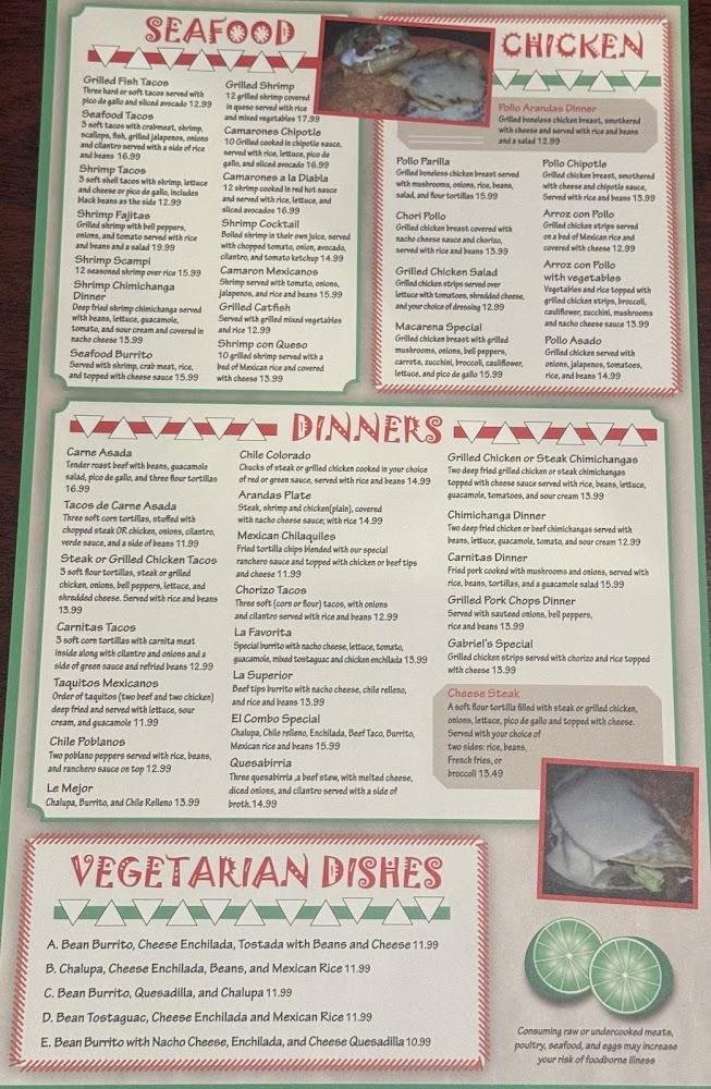 Arandas Mexican Restaurant Menu image 1